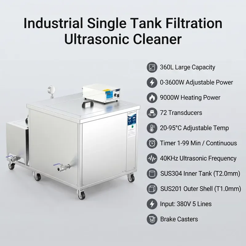 for 360L Ultrasonic Cleaner 3600W 40KHz Large Capacity Industrial Cleaning Machine with Timing Heating Function