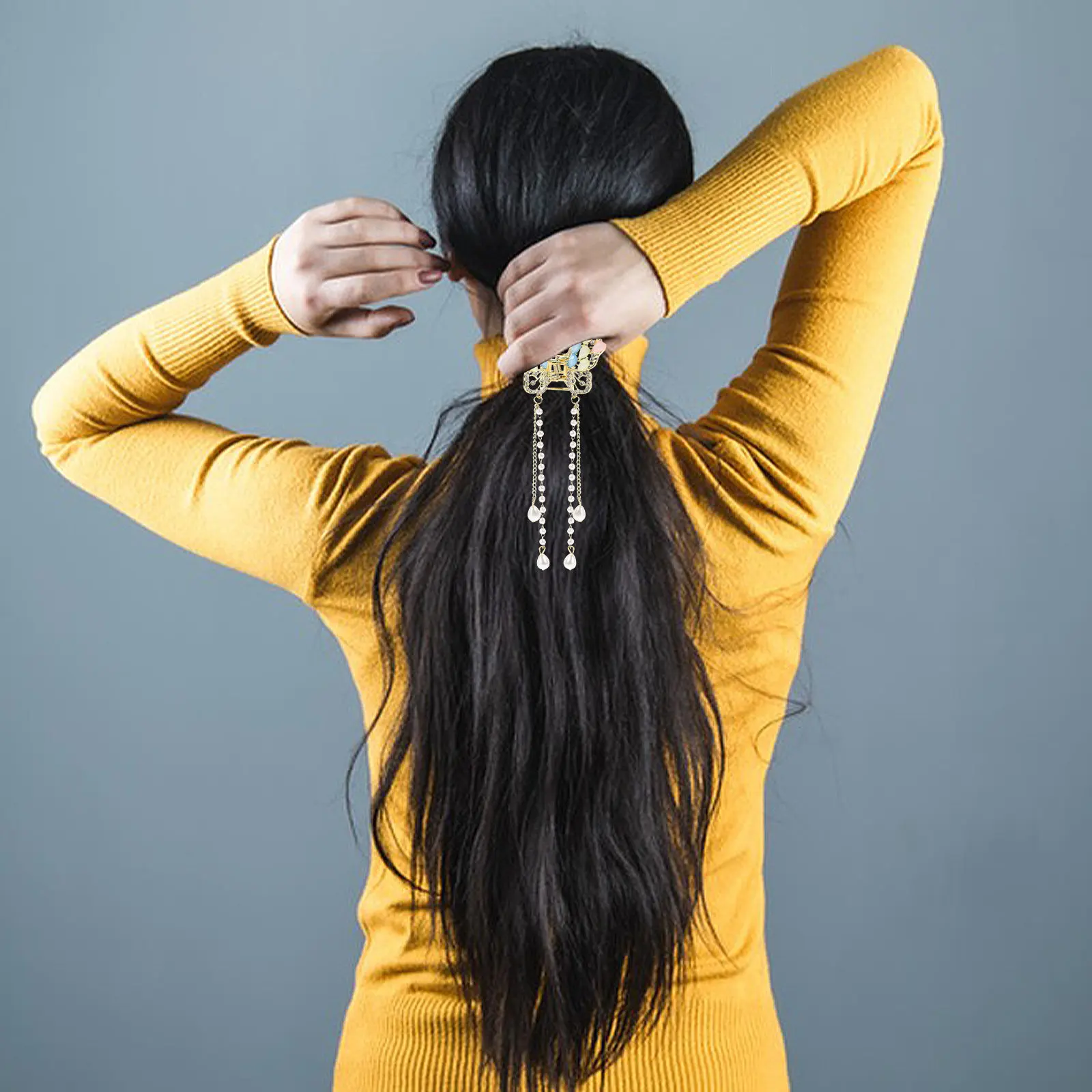 

2Pcs Butterfly Tassel Rhinestone Hair Claw Clips Decorative Metal Claw Clips for Women Girls Thick Hair Accessories