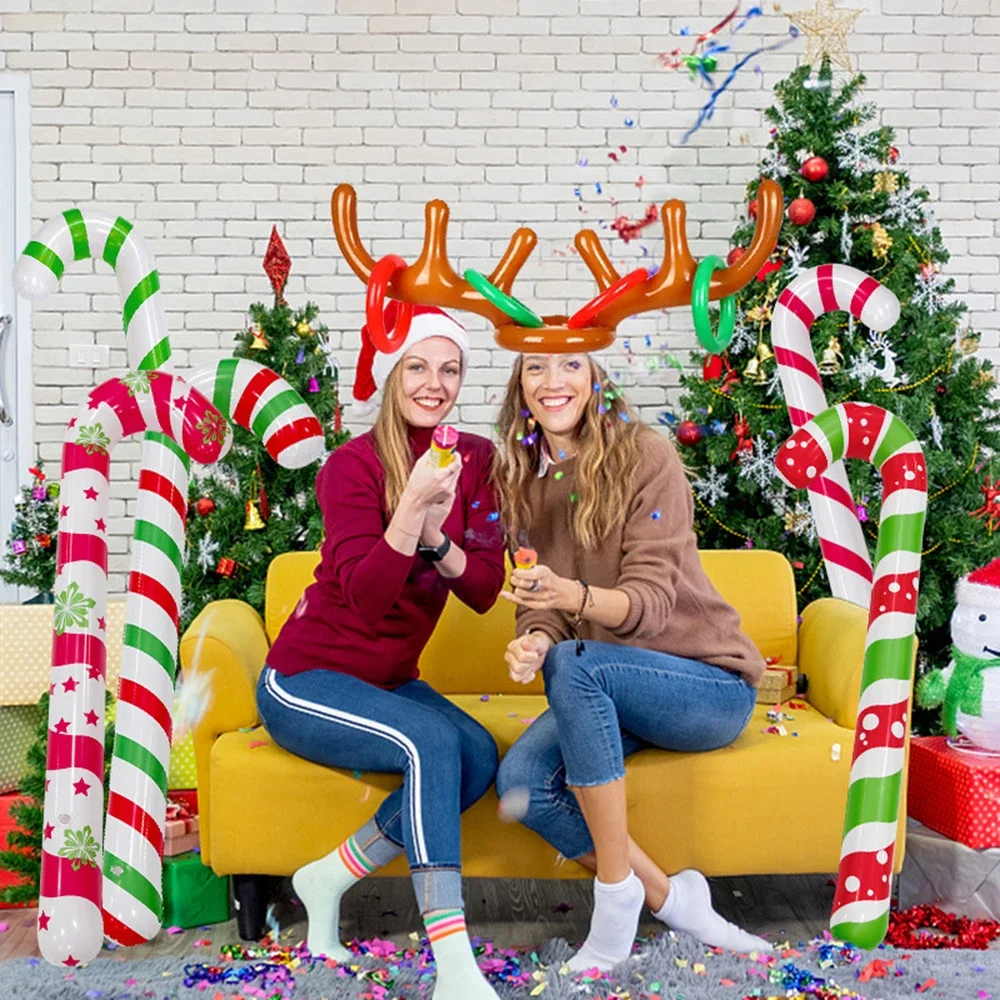 2/4/6Pc Kerst Opblaasbare Candy Canes Stick Ballonnen Nieuwjaar Kerstvakantie Decoraties Snoepstokken Speelgoed Voor Buitenfeest