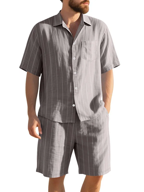 

Комплект льна в полоску ort Sve irt Пляжные орты Повседневный спортивный костюм Летняя одежда больших размеров 00% льняная ткань