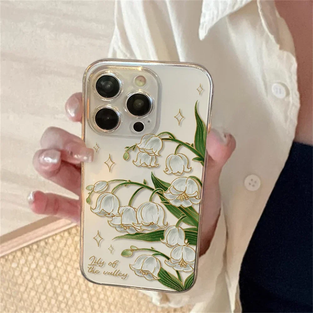 Custodia floreale trasparente Lily of the Valley per iPhone 15 16 Plus 12 13 mini 11 14 Pro Max Xs XR Cover morbida in silicone antigraffio