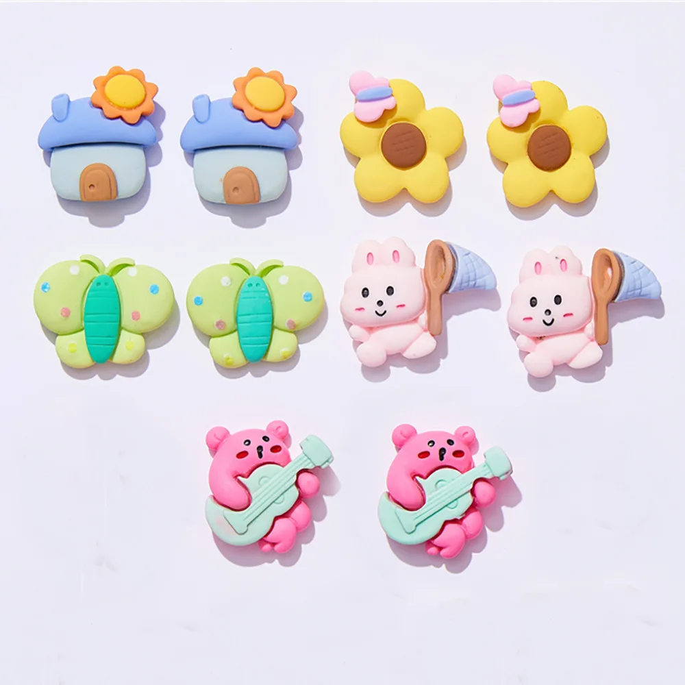 5 uds. De accesorios de resina de joyería de mariposa para casa de dibujos animados, funda para teléfono móvil DIY, pegamento en crema, paquete de material casero hecho a mano con parte posterior plana