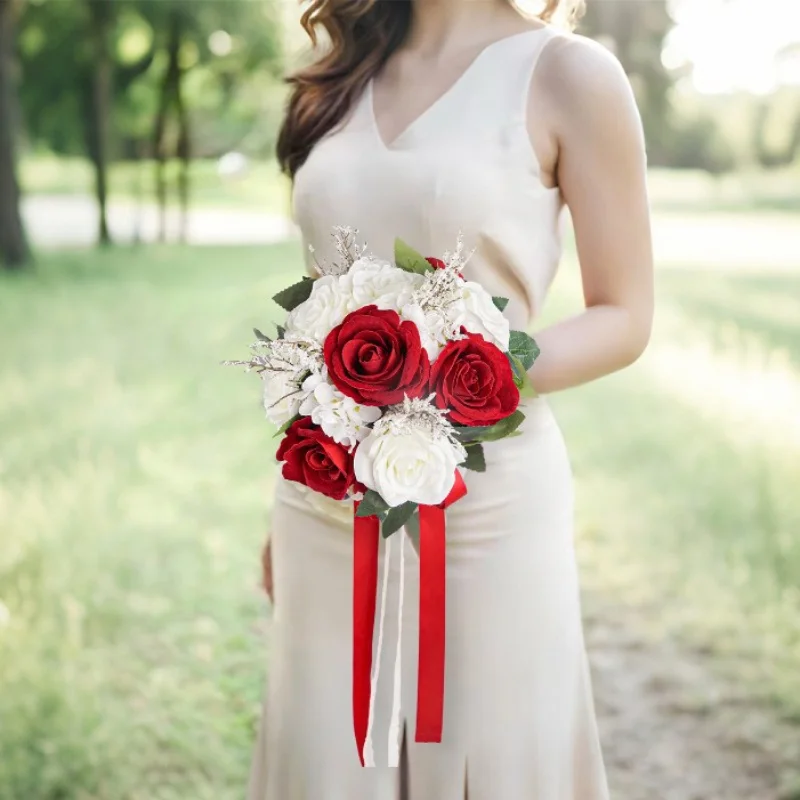 

Букет из искусственных цветов роз ﻿ Свадебный букет Свадебные искусственные цветы Свадебные свадебные искусственные цветочные композиции для вечеринки