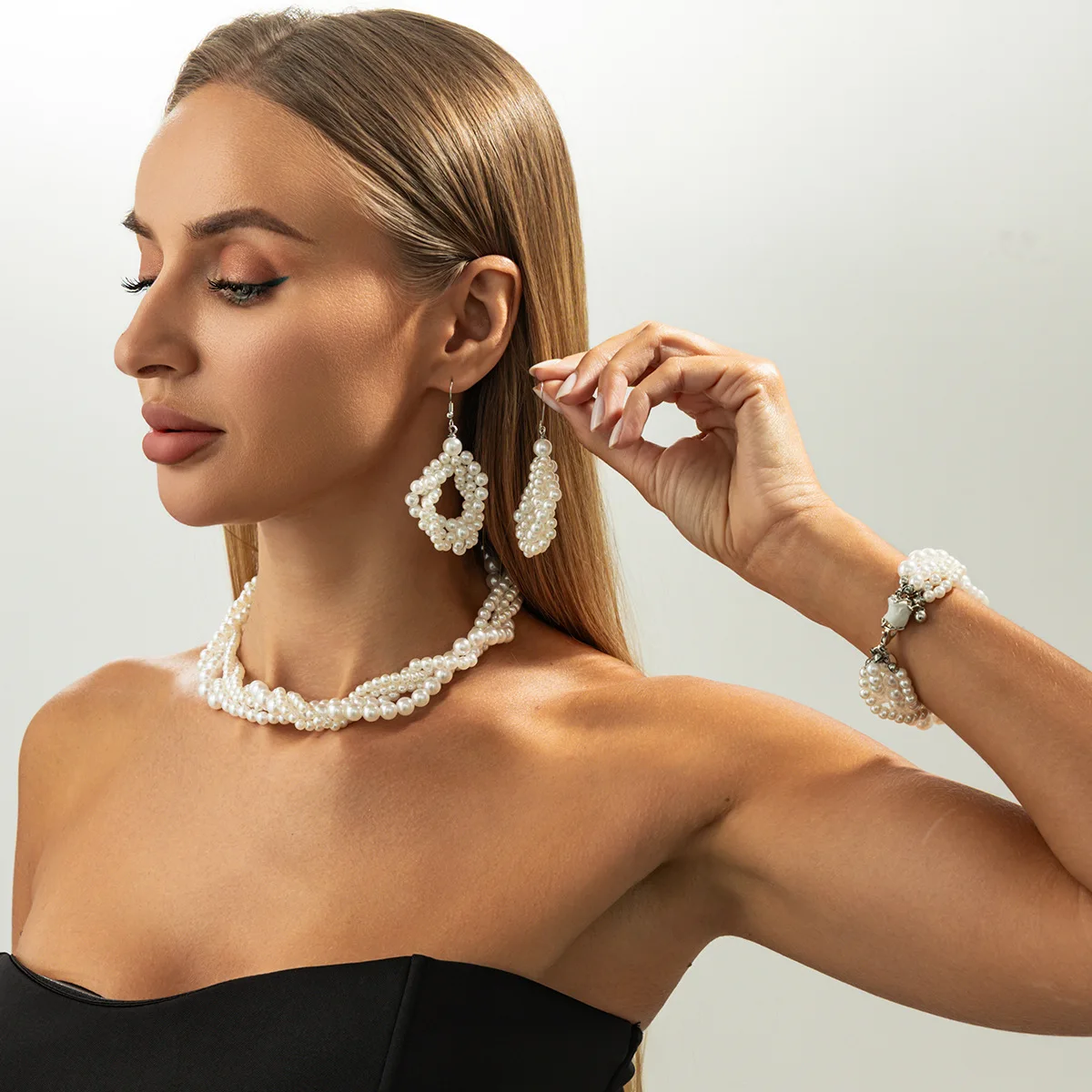 Choker Layered Faux Pearl Beaded Multi Strand Vintage French Wrapped Sturdy Adjustable Gold Clasp Women Daily Elegant