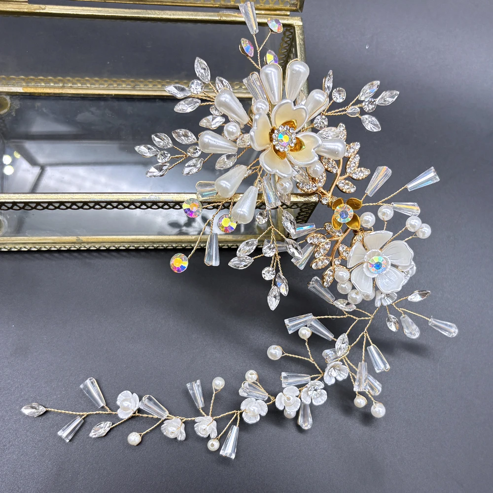 

DZ177-G Fashion Rhinestone Tiaras Bridal Headpieces Handmade Flower Wedding Headdress Bridal Headbands for Party Pageant Crown