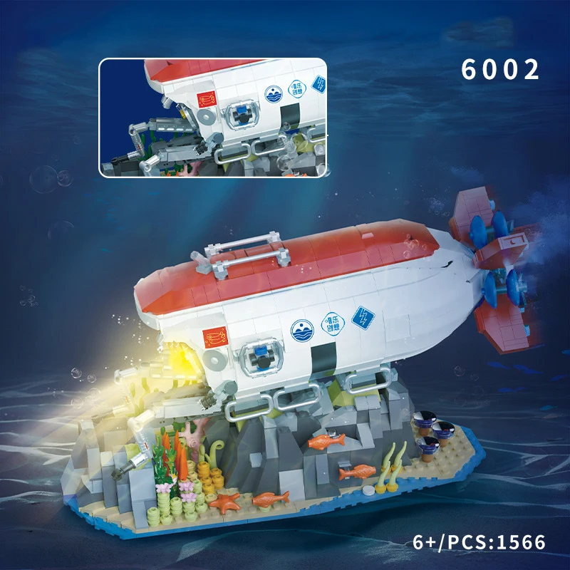 IDEA Mini Block City Submarine Operations Vehicle Model Building Brick Manned Submersible Educational Toys With Light For Gift