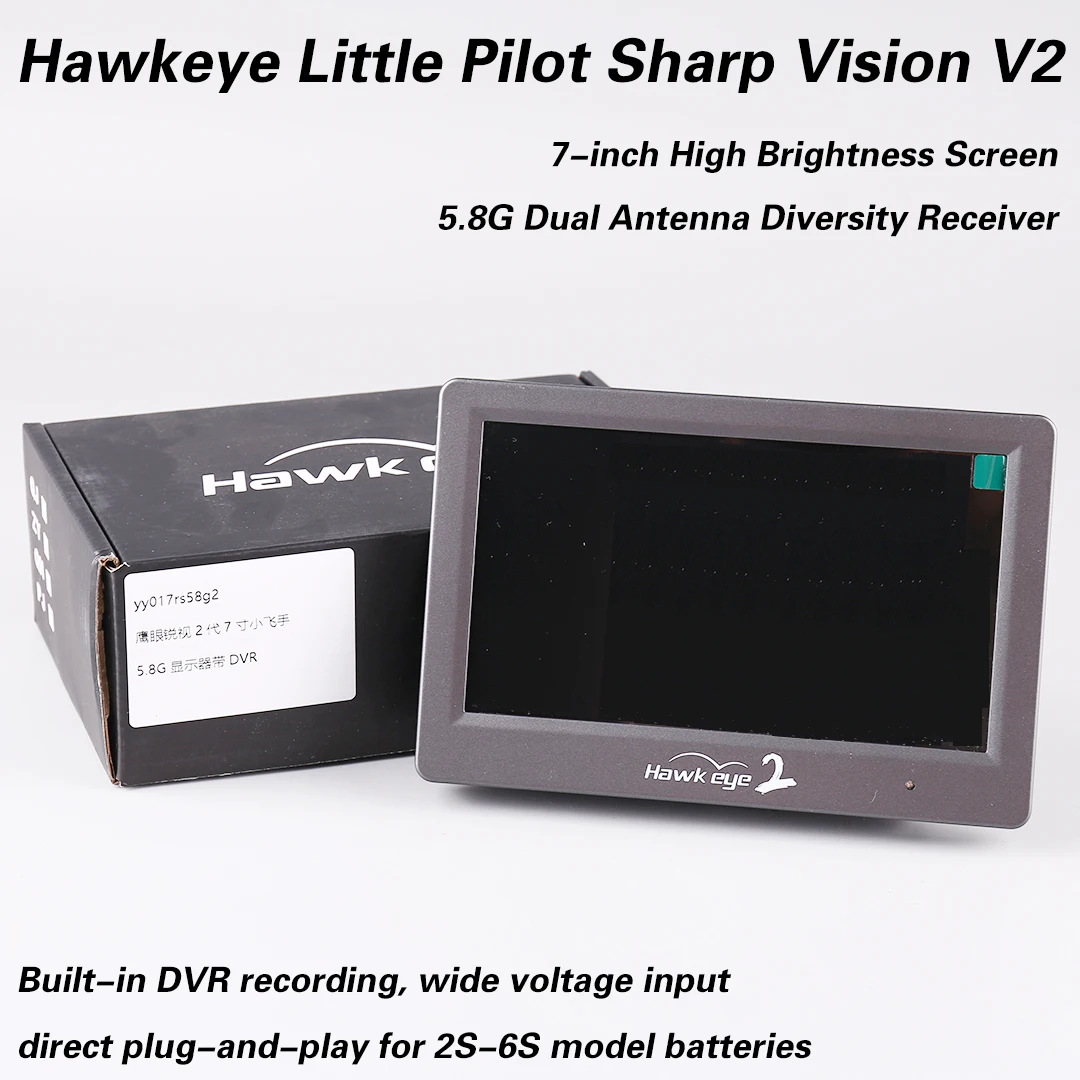 Hawkeye Sharp Vision Gen2 7-Inch FPV Monitor High Brightness 1000Lux with HDMI DVR Dual Receiver 4.9G 5.8G 6G 3S-6S Input