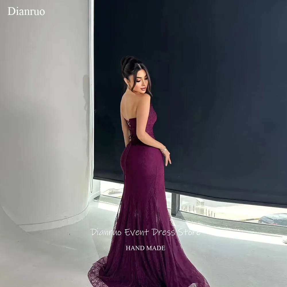 

Dianruo Lace Mermaid Evening Dresses Appliques Lace Up Vestidos De Noche Sexy High Slit Elegant Vestidos De Fiesta Customized
