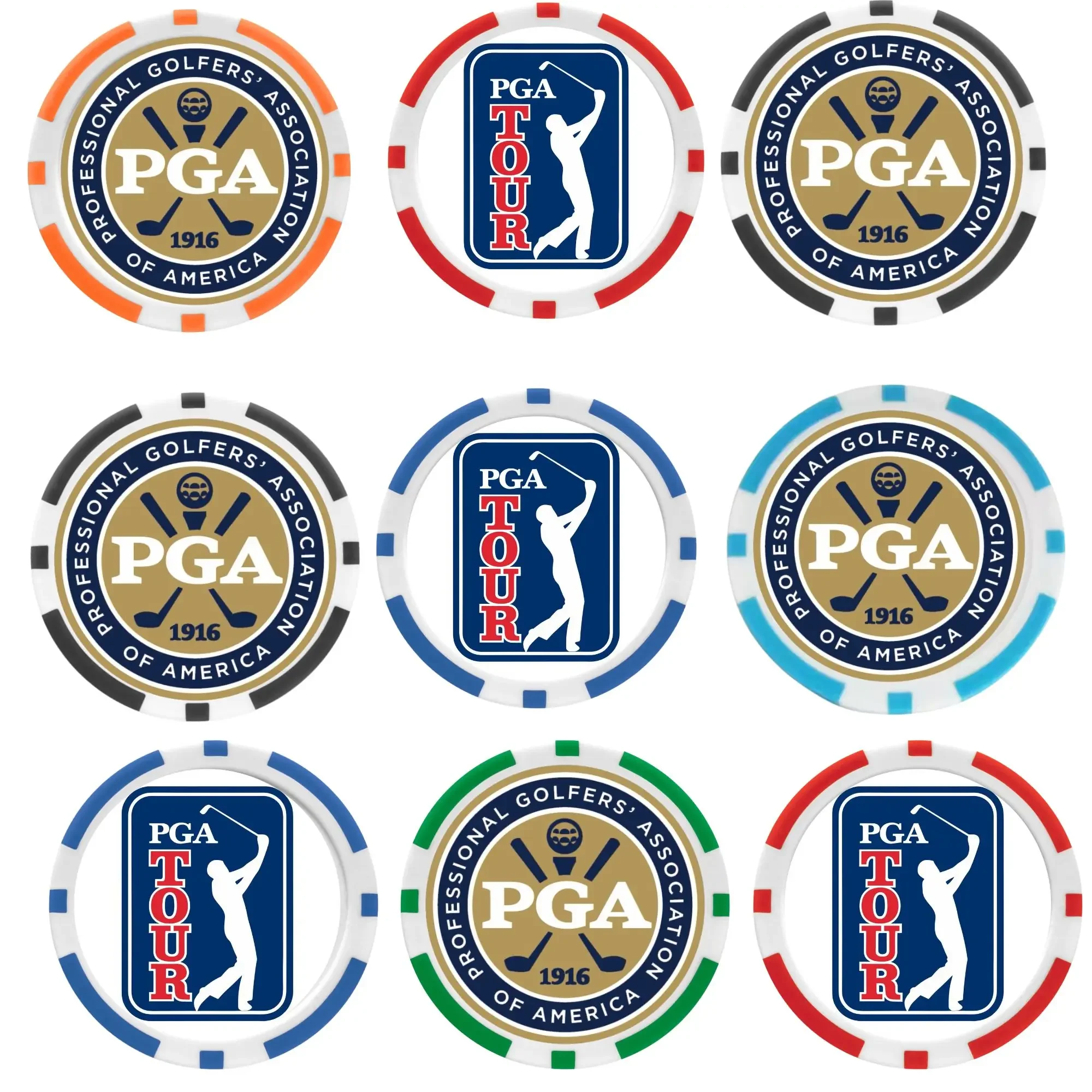 9 Counts EA ABS Golf Poker Ball Markers, Best Seller, with PGA Golf Chip Ball Marker, Great Golf Gift For Golf Lovers Dad