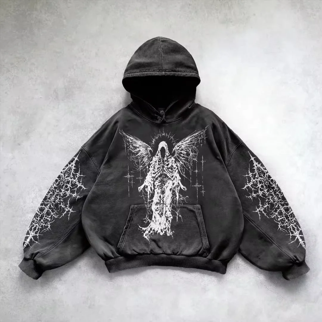 NONE Sweat à Capuche Rétro Gothique Evil Angel Noir/6XL 5