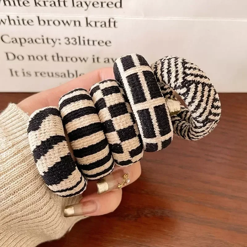 5 pçs preto moda alta elástica hairbands para mulheres zebra listrado scrunchies banda laços de cabelo outono inverno acessórios duráveis