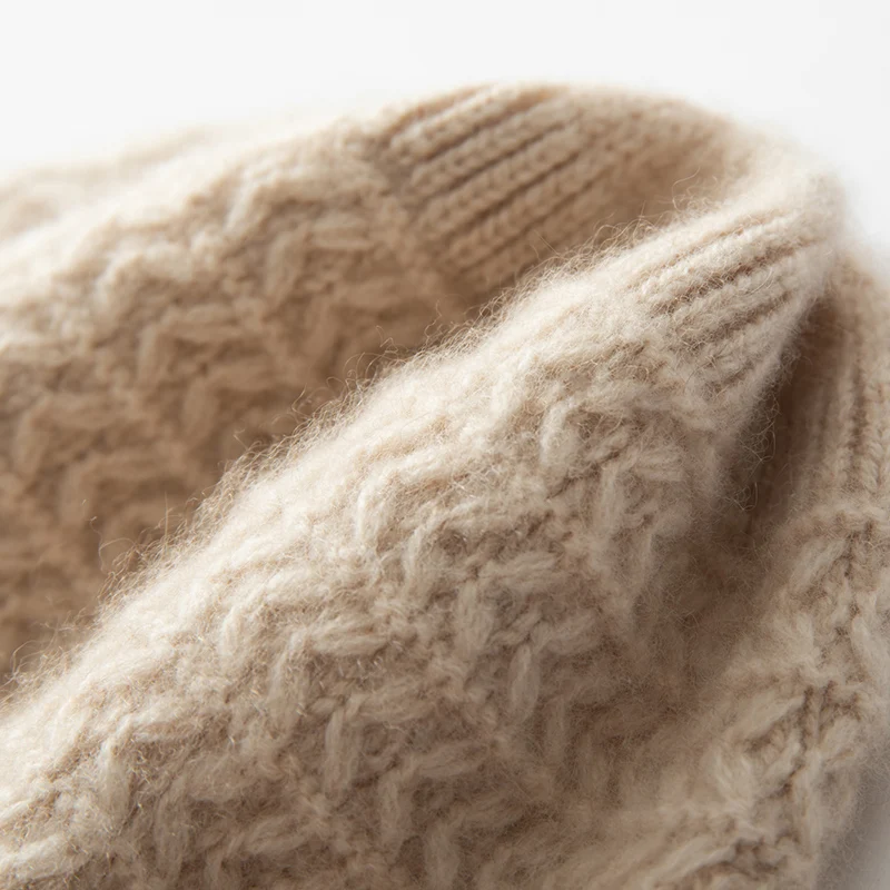 2023 New Autumn Winter Women Hats 100% Pure Cashmere Knitted Headgears Soft Warm Fashion Thicken Cap 4 Colors High Quanlity