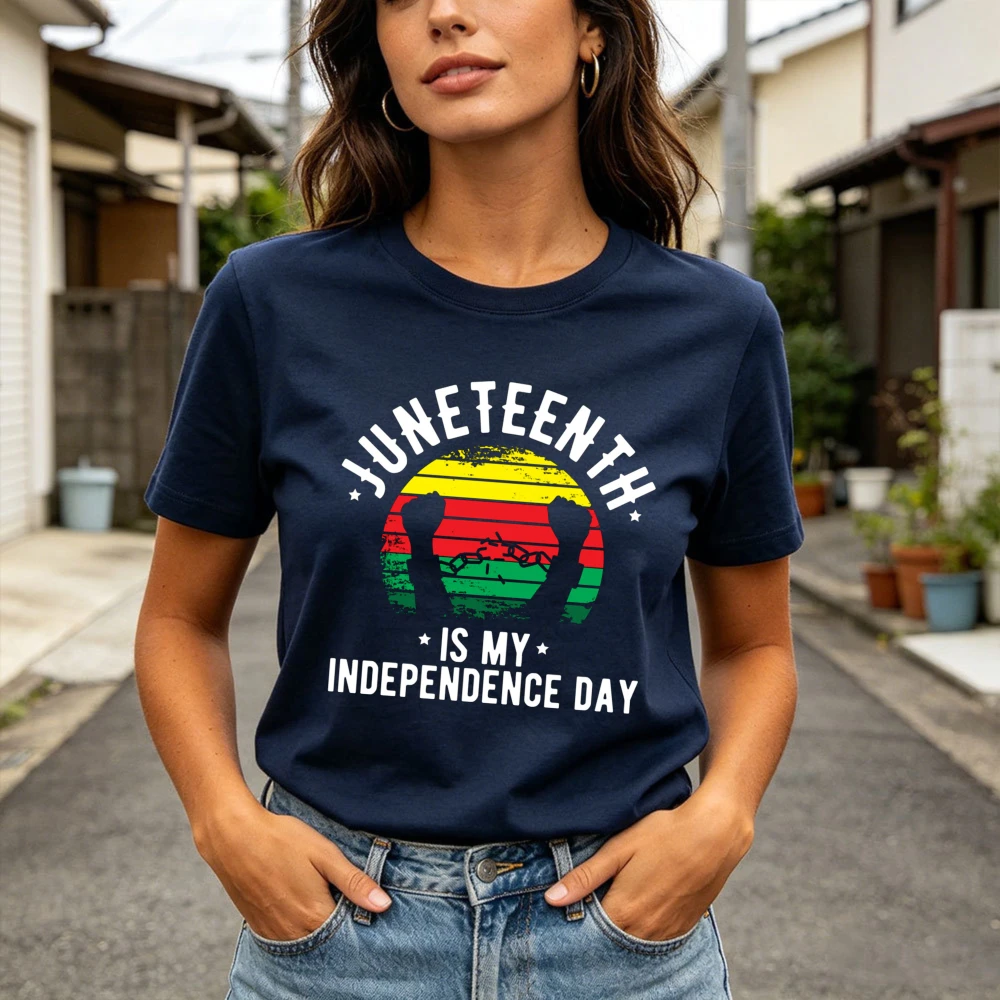 Juneteenth Independence Day Women T-Shirt Black History Celebration Gift Retro Pattern Print Clothes O-neck Clothes