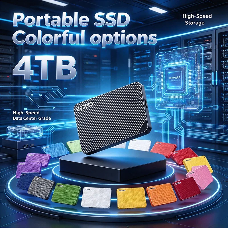 4TB Portable High Speed SSD Solid State Drive with Striped Texture Multi Color Options for Laptop PC Mass Storage