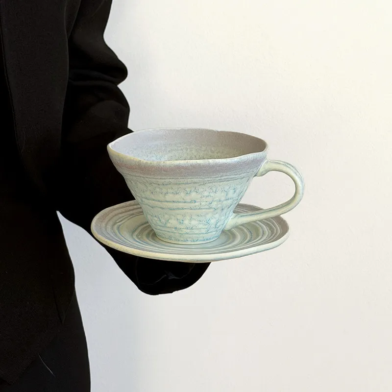 Unique Creative Reactive Glaze Underglaze Ceramic Coffee Mug and Saucer Set, Exquisite Water Cup Gift Box for Present
