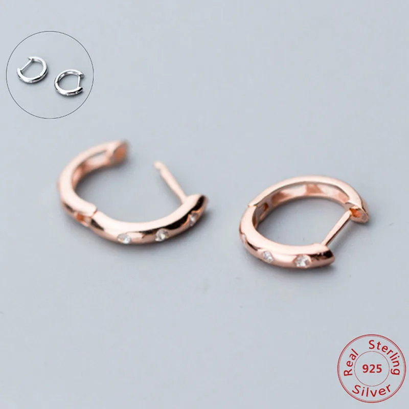 925 Sterling Silver Simple U Shape AAA+Cubic Zirconia Small Hoop Earring for Women Top Quality 925 Silver Jewelry Rose Gold