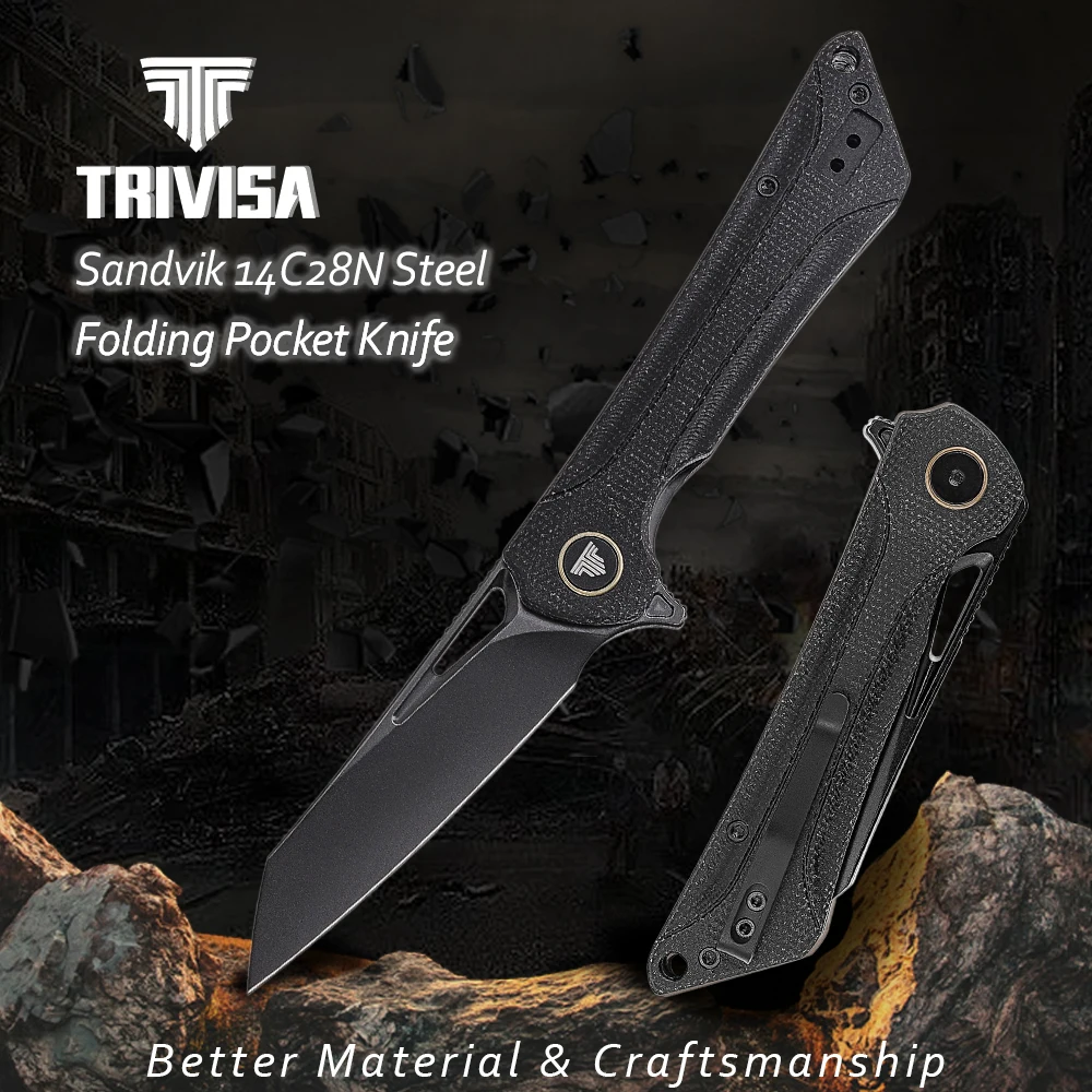

TRIVISA Monoceros-04B EDC Pocket Folding Knife 14C28N high quality, Camping Hunting Outdoor utility Tool,personalized Gift Box​