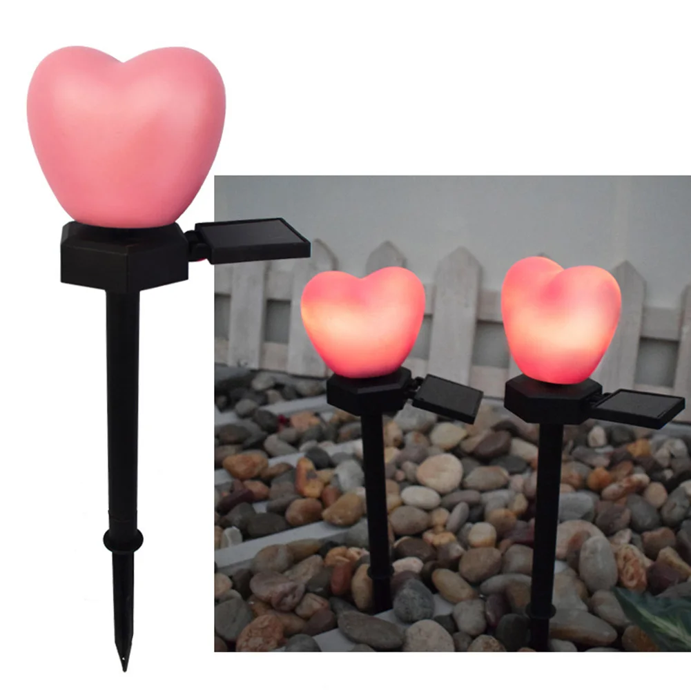 Solar Power Land Lamp Set Of 2 Heart Shape Decorative Ground Plug Light IP55 Waterproof Street Driveway Decoration For Yard Lawn