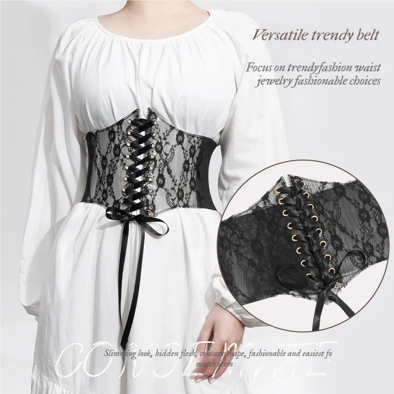 Women's French Vintage Court Lace Waist Cincher, Lace-up Slimming Elastic Corset, Multi-color, For Dresses, Elegant Decor