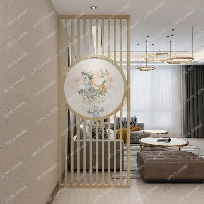 XX style small fresh solid wood screen partition living room entrance to the top round hollow seat screen rose flo