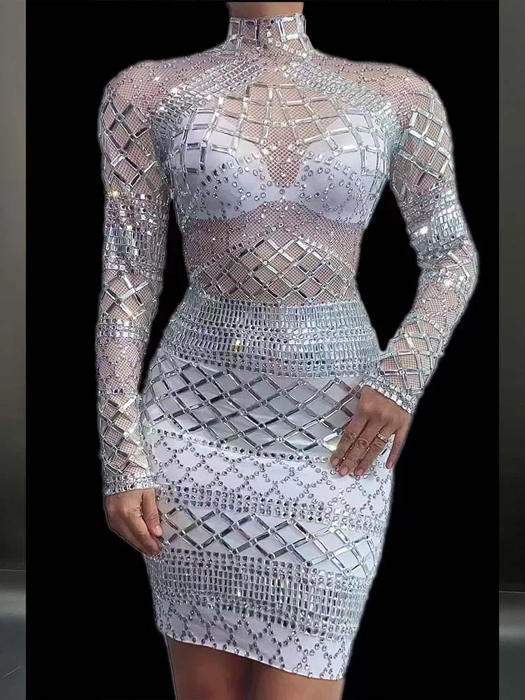 Vestido elástico de alta calidad con diamantes de imitación para mujer, ropa personalizada a la moda, 2024