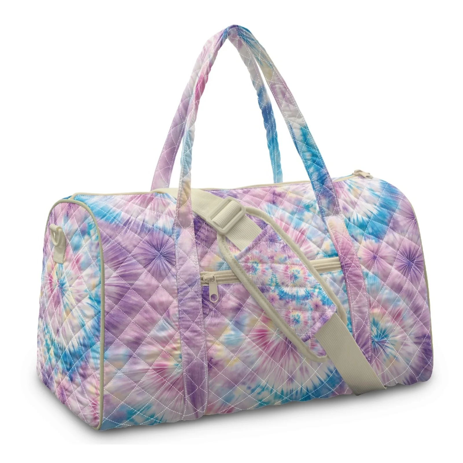 Coloranimal Spiral Tie Dye New Trend Quilted Duffle Bag Polyester Zipper Pocket Travel Duffel for Beach
