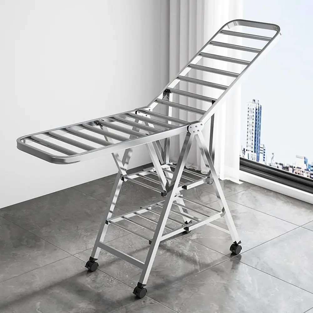 

Collapsible Stainless Steel Laundry Drying Rack with 4 Casters, Adjustable Height and Space-Saving Design for Clothes and Towels