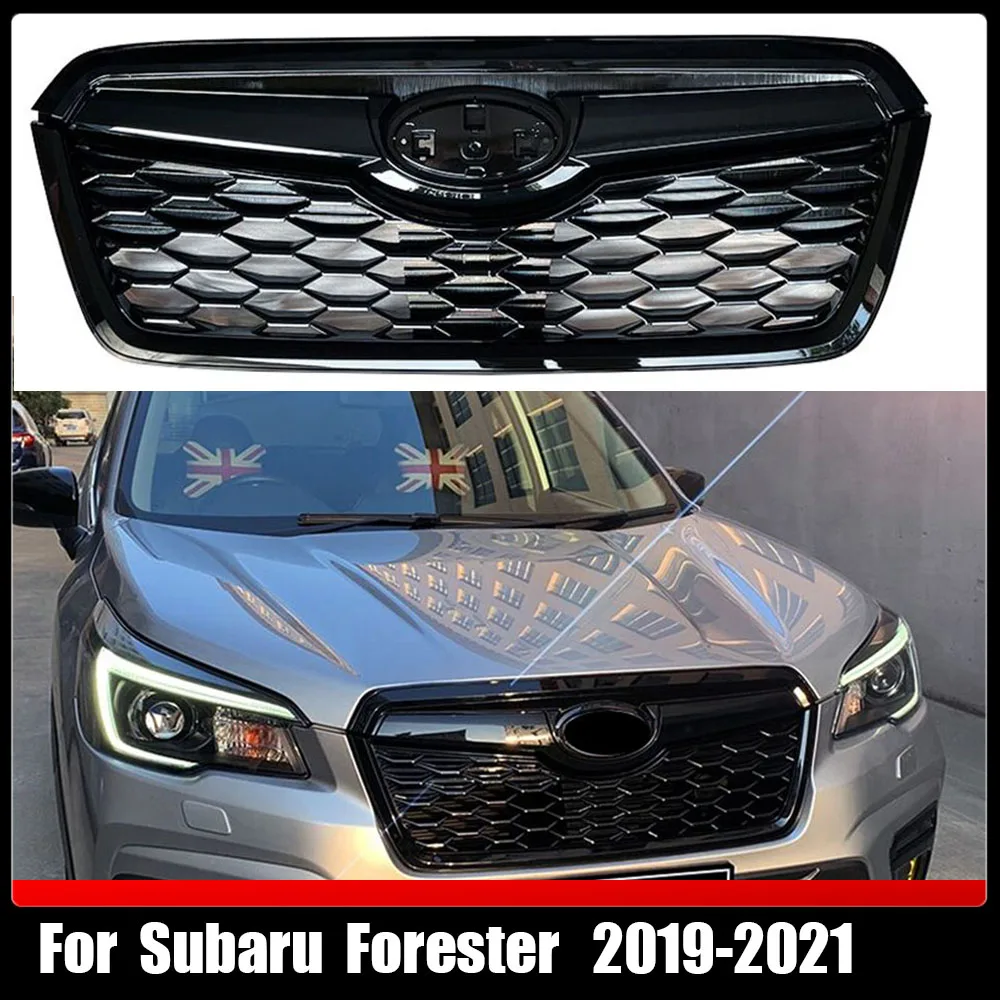 For Subaru Forester 2019-2021 Abs Sport X-Break Style Front Grill Mesh Kit Upper-Lower GLoss Black Upper Bumper Grille Grills