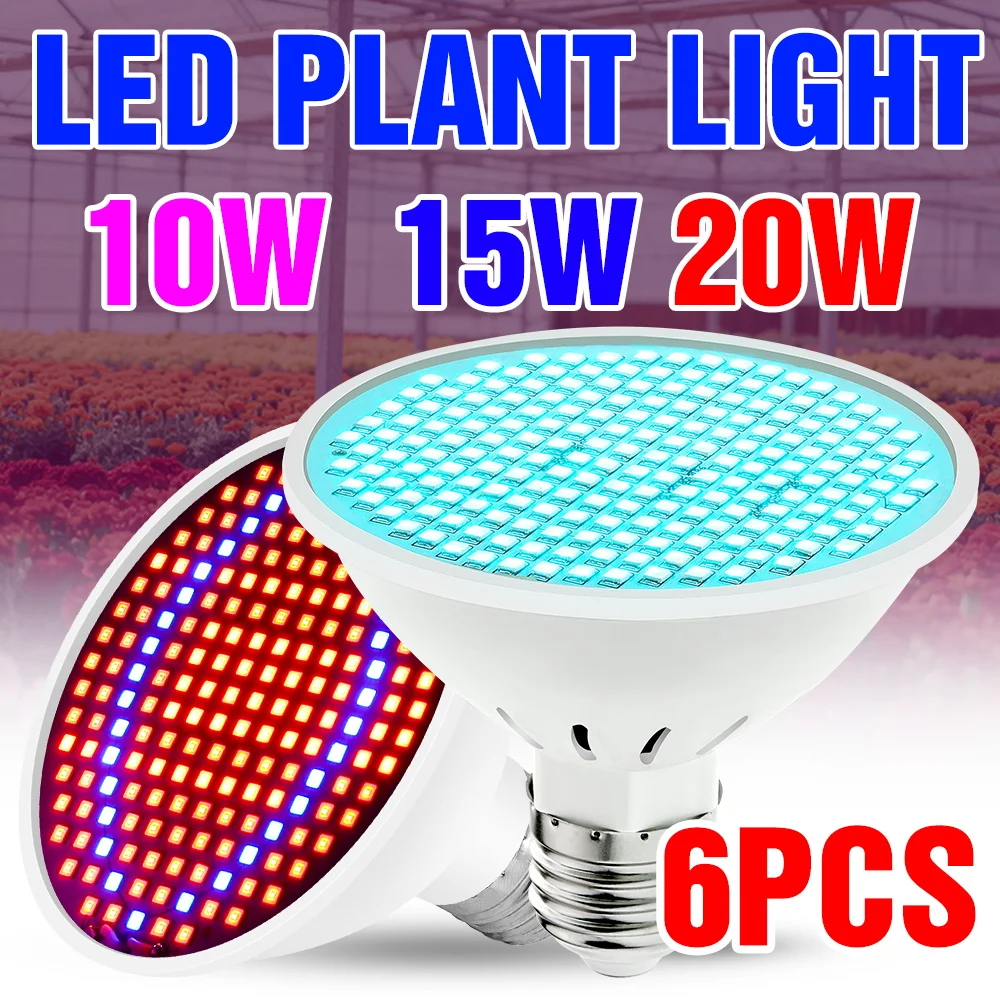 

6 Pack LED Grow Light Bulbs Full Spectrum Plant Cultivation Lamp E27/E26 10W 15W 20W For Indoor Potted Flowers Growbox AC85-265V