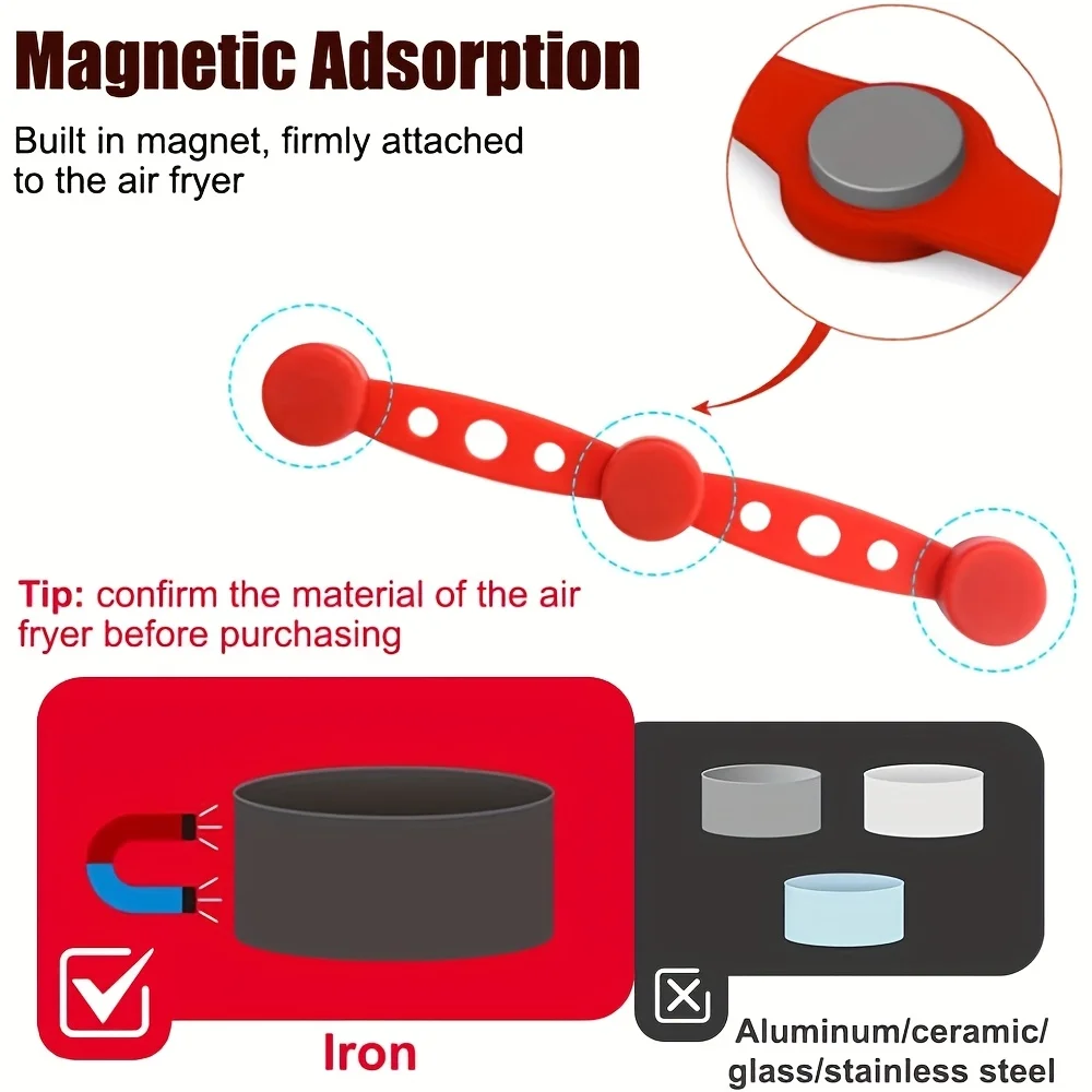 6 Stück/2 Sets magnetische Silikonschnallen für Heißluftfritteusen – antihaftbeschichtete Parch-Clips, magnetische Befestigungselemente, kompatibel mit/Luftfritteusenöfen – Detail 1