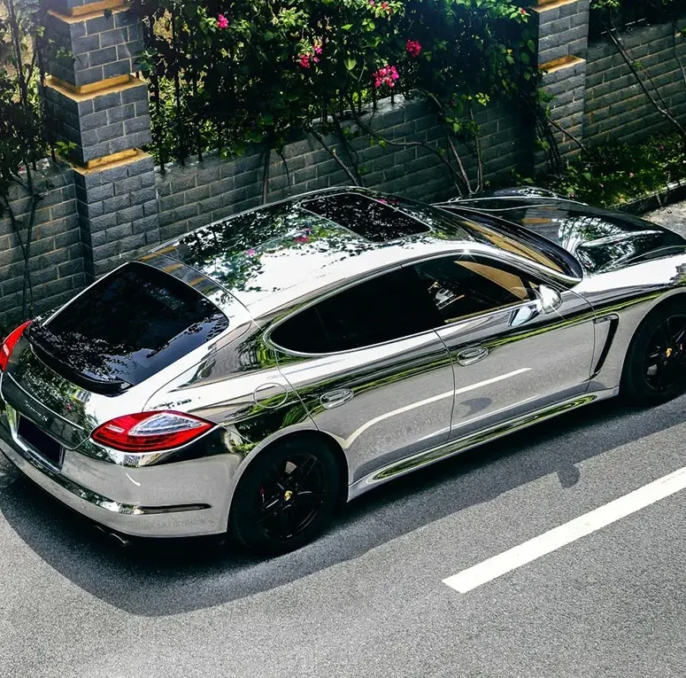 ฟิล์มไวนิลเคลือบเงินแบบยืดหยุ่น เคลือบโครเมียมแบบกระจก สำหรับหุ้มรถยนต์ ไม่มีฟองอากาศ ขนาด: 1.52*18 เมตร/ม้วน (5 ฟุต X 59 ฟุต)