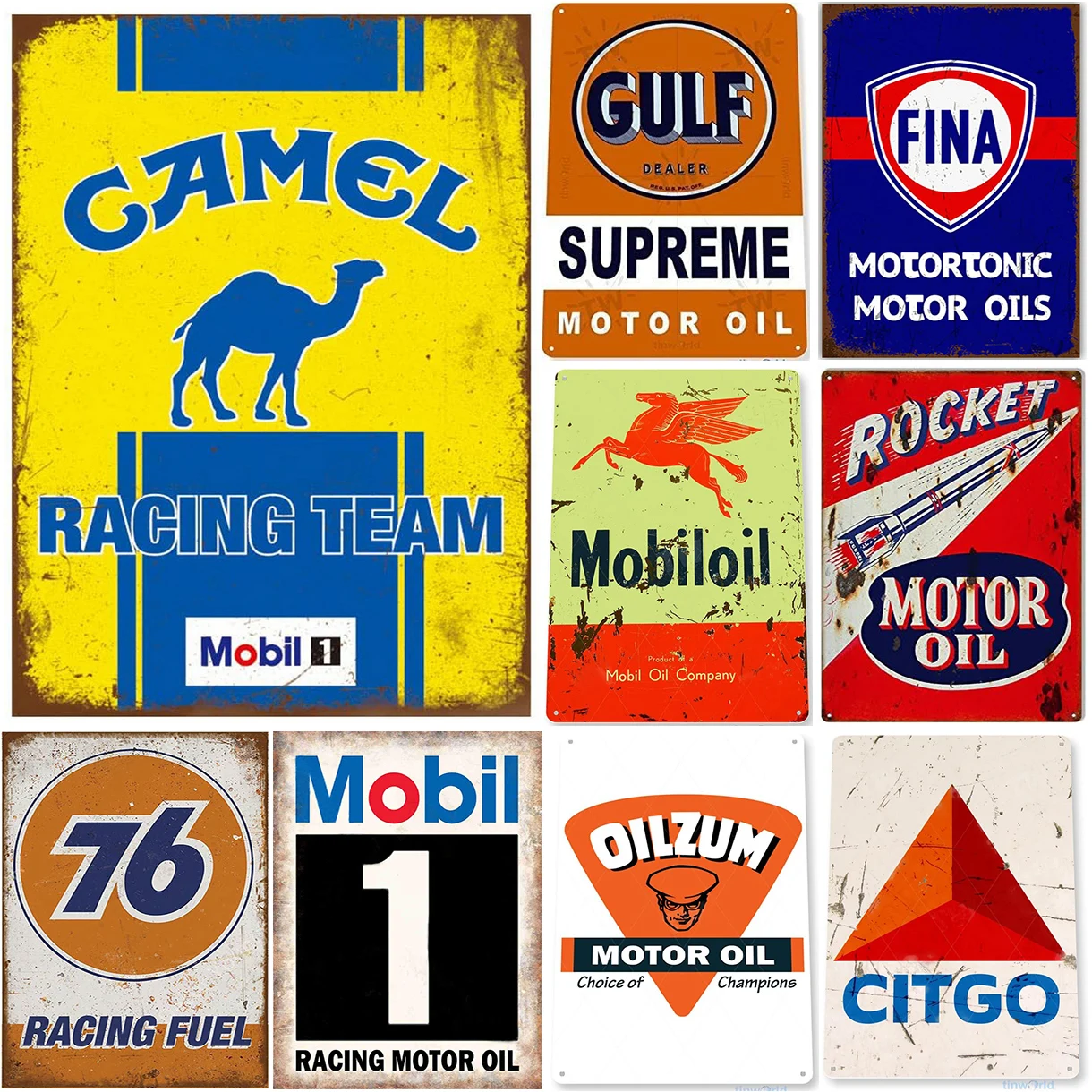 Metal Tin Signs Vintage Camel Gulf Oilzum Gas Oil Posters Plate Wall Decor for Home Bars Garage Cafe Clubs Retro Poster Plaque