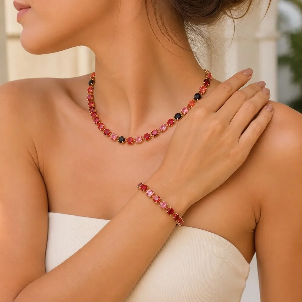 BEUTIFOR Buntes Krallenfassungs-Halsketten- und Armband-Set für Damen – Detail 5