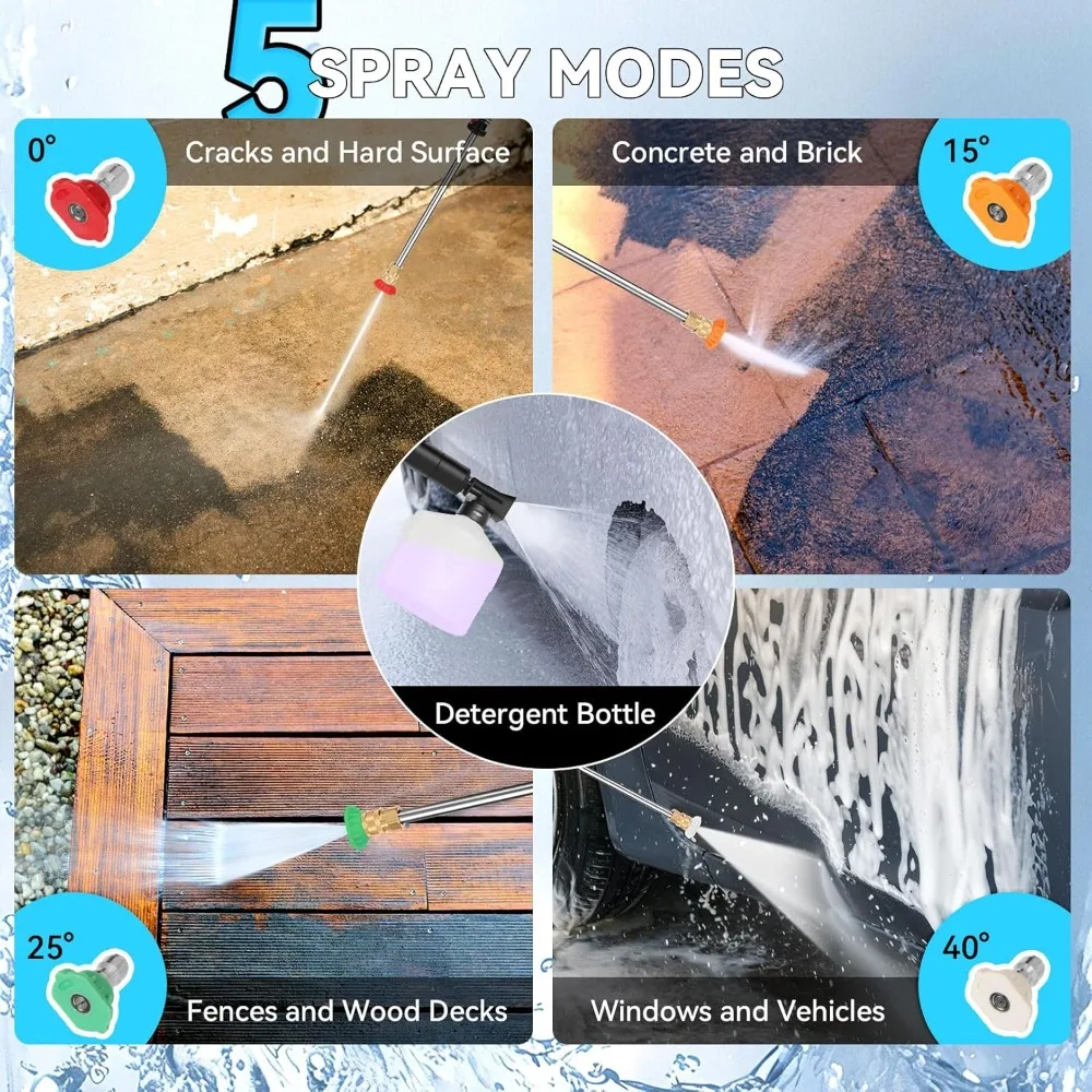 Adjustable Pressure Cleaner, 2025 Power Cleaner Pressure Adjustable (2500PSI-5000PSI) with 33ft Pressure Hose, 4 No.