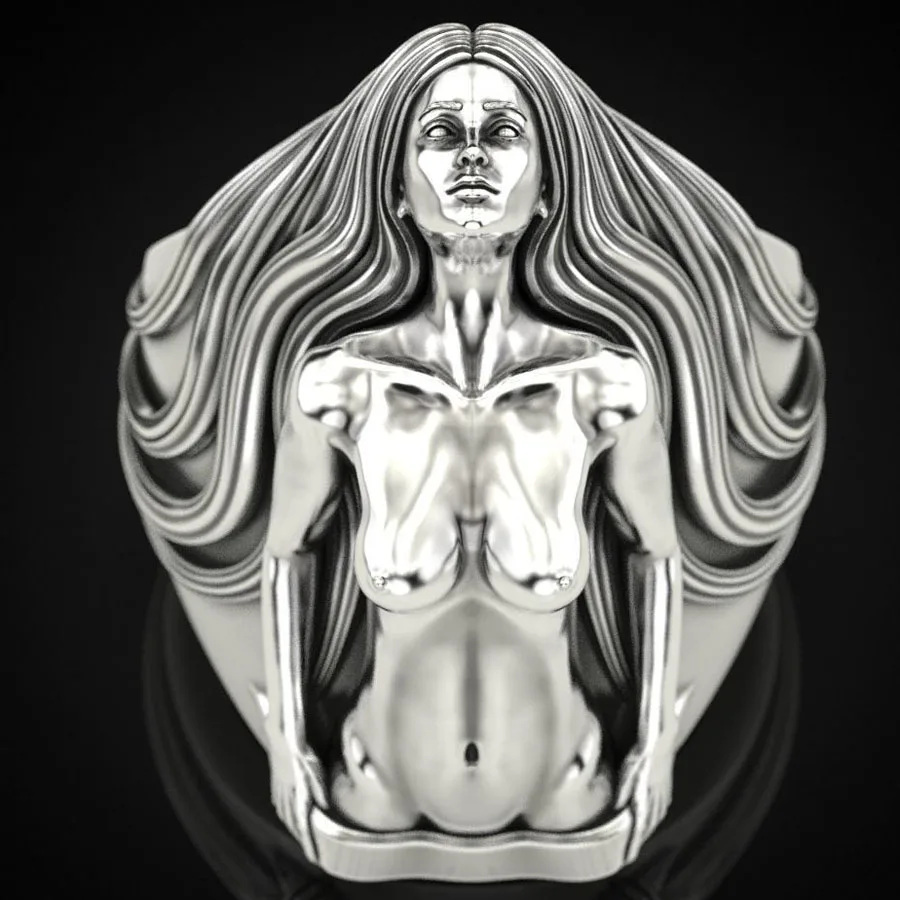 

16.5g 3D Girls Body Ring Ring Art Relief Customized 925 Solid Sterling Silver Rings Many Sizes 9-11