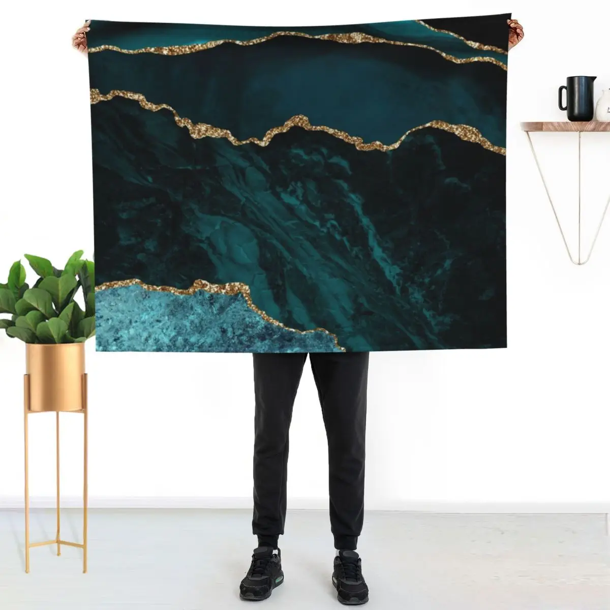 

Teal & Gold Agate Texture 02 Throw Blanket Plush Fuzzy Cozy Blanket for Couch Sofa