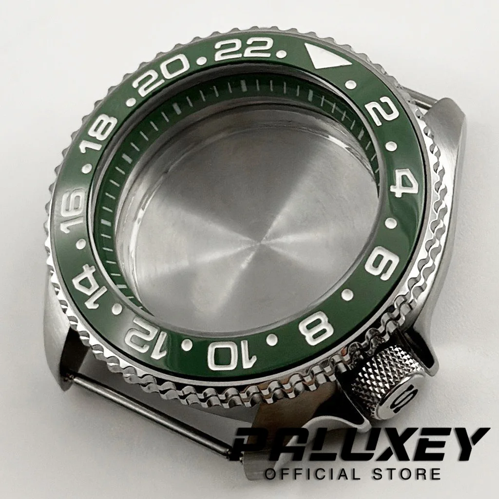 42MM 007 NH35 Case With Green Ring Watch Case Sloping Bezel For NH34 NH35 NH36 NH38 NH70 Movement 28.5mm Dial Mods