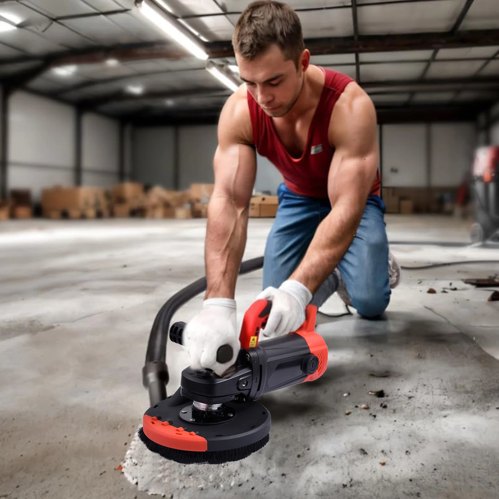 

Heavy Duty Concrete Grinder 150mm Flexible Angle Grinder Kit for Wall Floor and Ceiling Sanding Double Grip Cement Sander with Disc and Dust Shroud for Polishing Surface Preparation and Coating Removal
