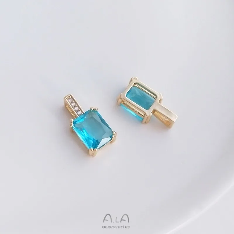 14K Bag Real Gold Rectangular Zircon Pendant Fashion Hanging Necklace Pendant Handmade DIY Collarbone Chain Pendant