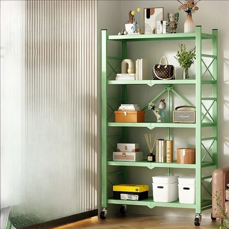 

Installation-free kitchen folding rack multi-layer floor-to-ceiling finishing trolley microwave oven storage