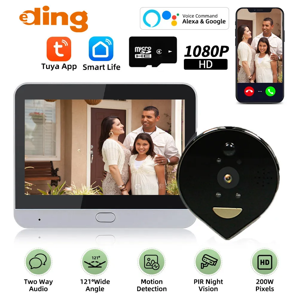 

4.3inch Tuya Smart Wifi Video Peephole Two Way Audio Night Vision Doorbell Monitor 1080P 200W Pixels Video Doorbell