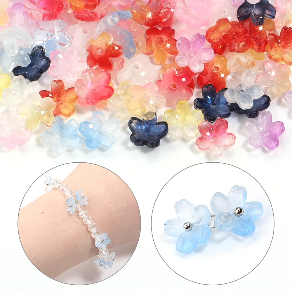 50PCS Cherry Blossom Shaped Glass Beads Loose Spacers Lampwork Beads for Jewelry Hair Clothing Decoration DIY Accessories Supply