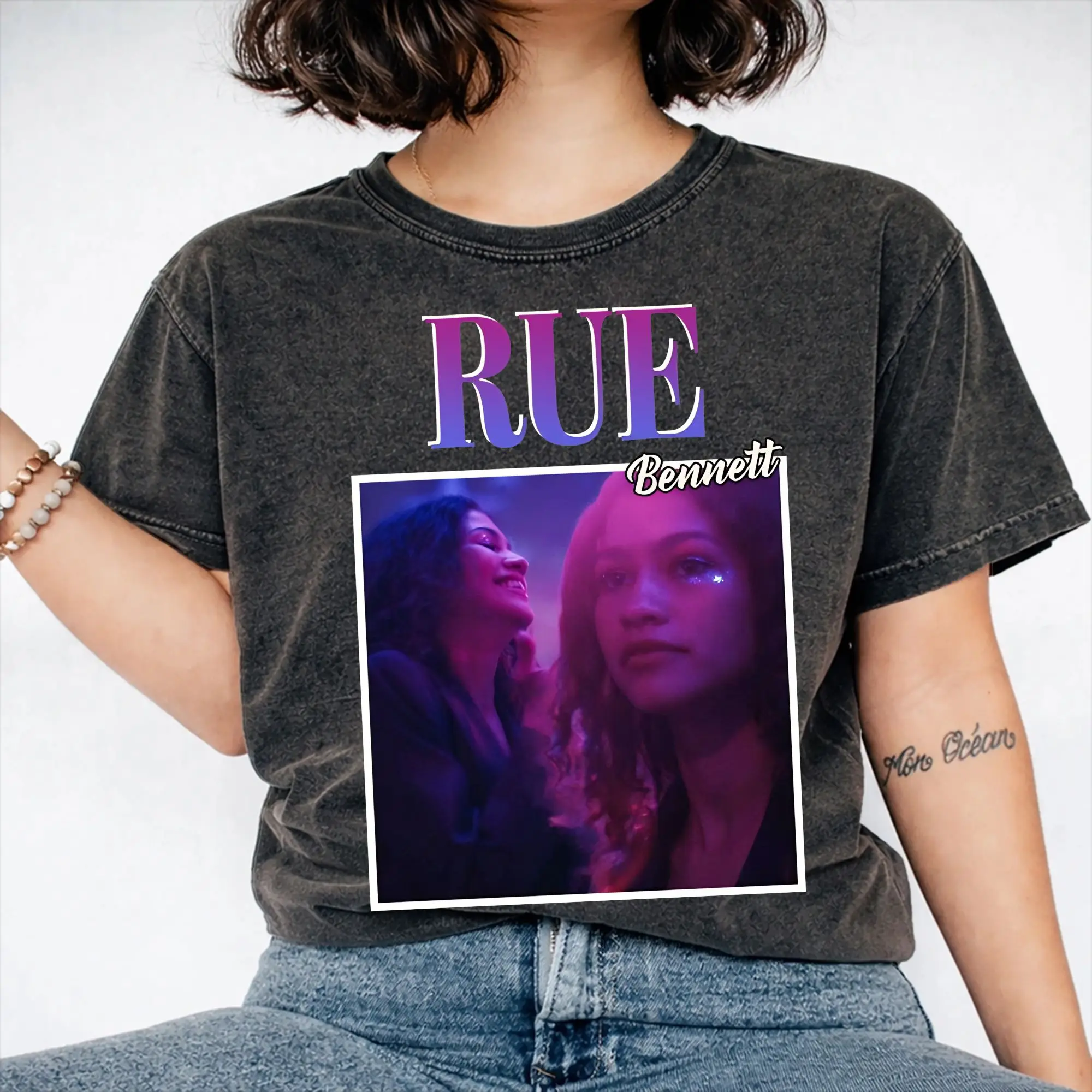 Ruby Rue Zendaya Merch Washed T Shirts for Men Women Streetwear Hip Hop T-Shirt Graphic Printed  Tees Cotton
