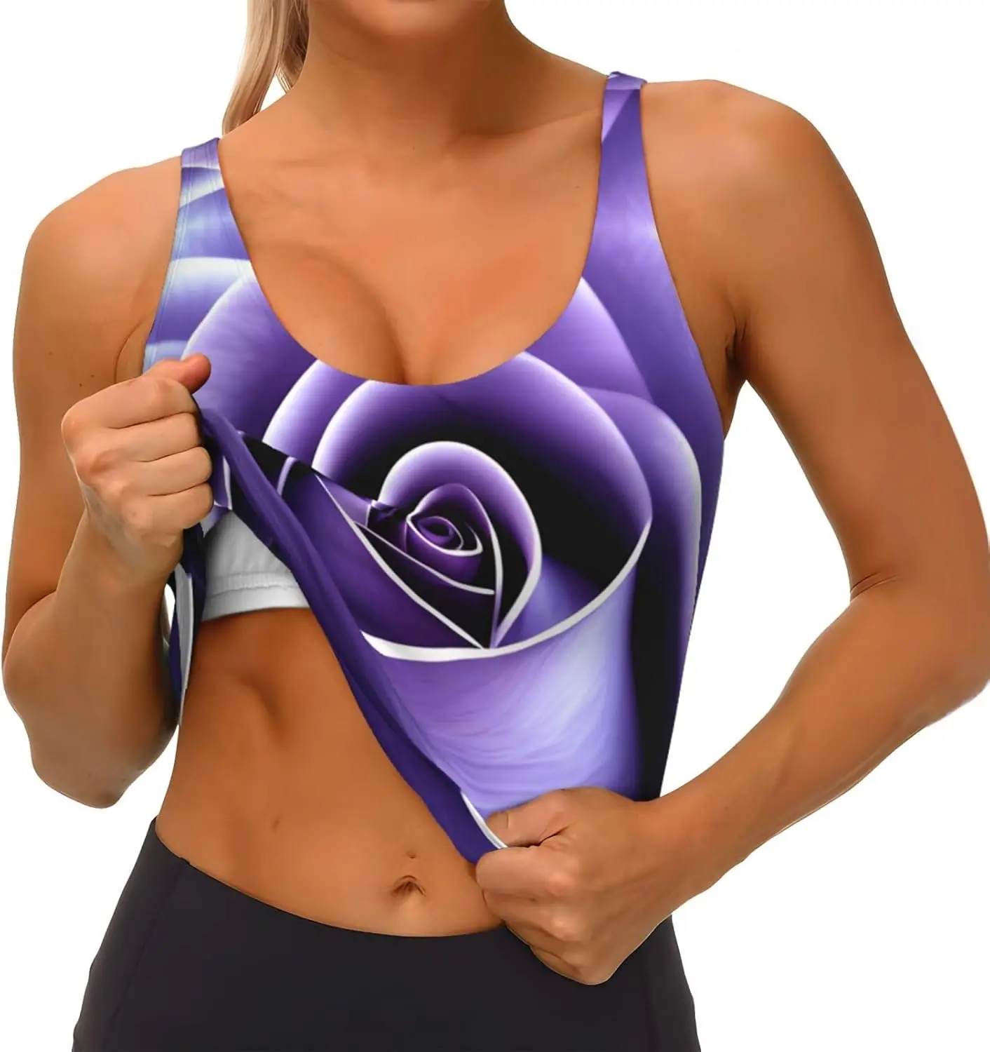 Женский спортивный жилет с принтом розы для занятий йогой и фитнесом — повседневный без рукавов для спортивных девочек, черный, X-Large