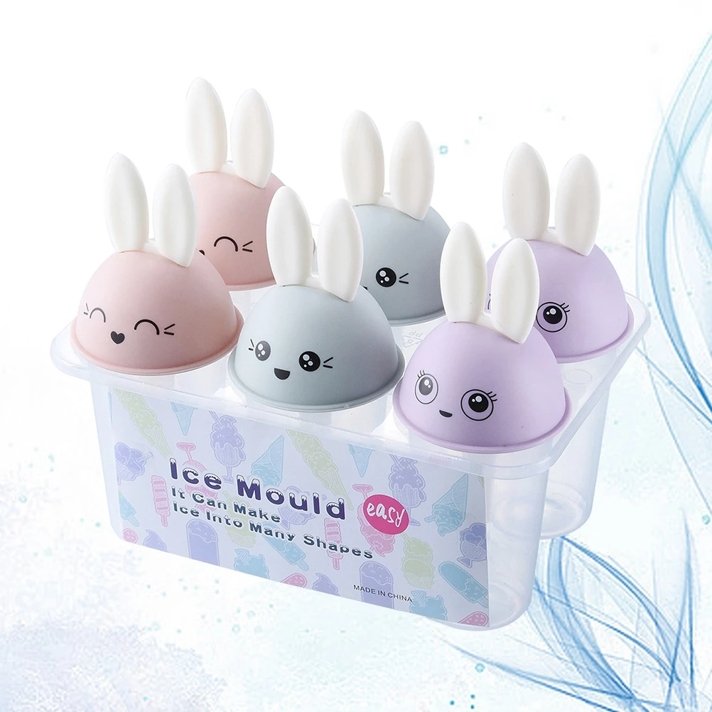 

6pcs Rabbit Ice Cream Mold Food Grade Silicone Popsicle Maker Tool For Diy Birthday Party Summer Easy Wash Ice Mould