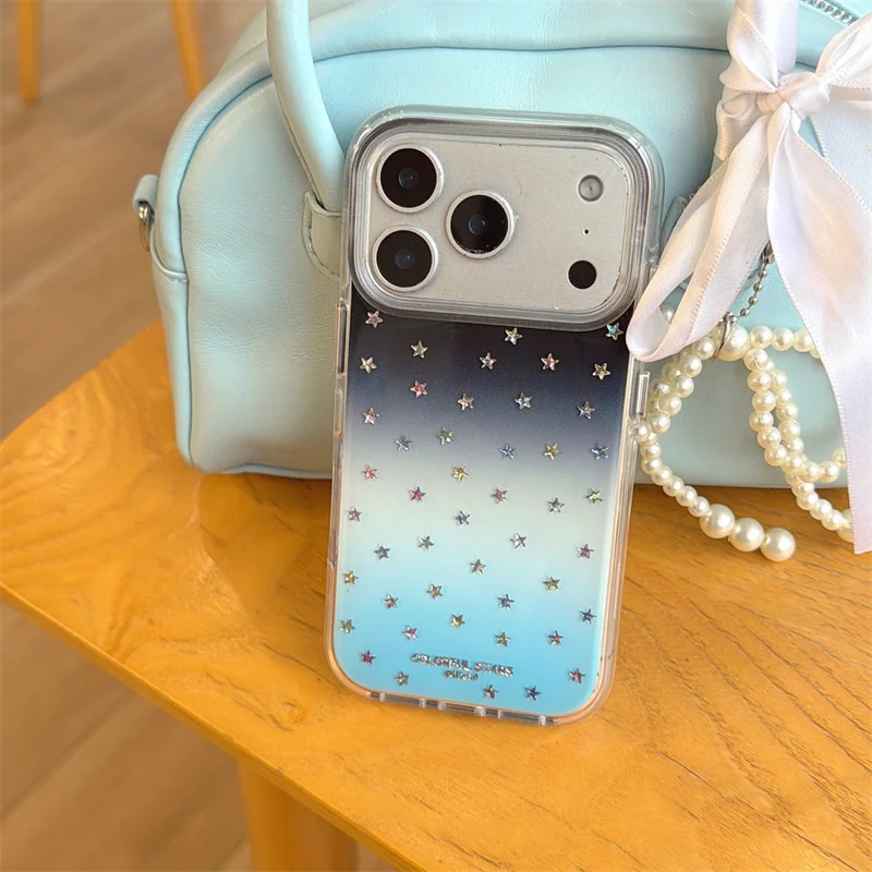 

Cute Gradient Glitter Star Phone Case For iPhone 15 16 17 Pro Max INS Aesthetic Shockproof Protective Cover