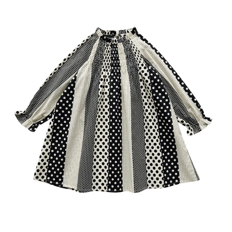 Children's Clothing Heavy Embroidery Long Sleeve Girls' Dress2025Autumn New Style Stand Collar Polka Dot Princess Dress