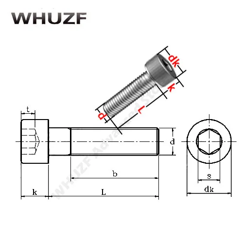 50PCS/100pcs/Lot Metric Thread DIN912 M3 M4 M5  Black Grade 12.9 Alloy Steel Hex Socket Head Cap Screw Bolts