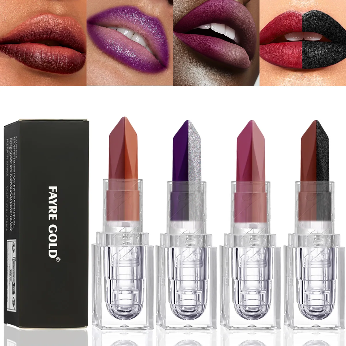 Two-tone Lipstick 2IN1 Pearl Matte Lasting Waterproof Polarized Mist Dark Black Red Lip Paste Romantic Holiday Gift