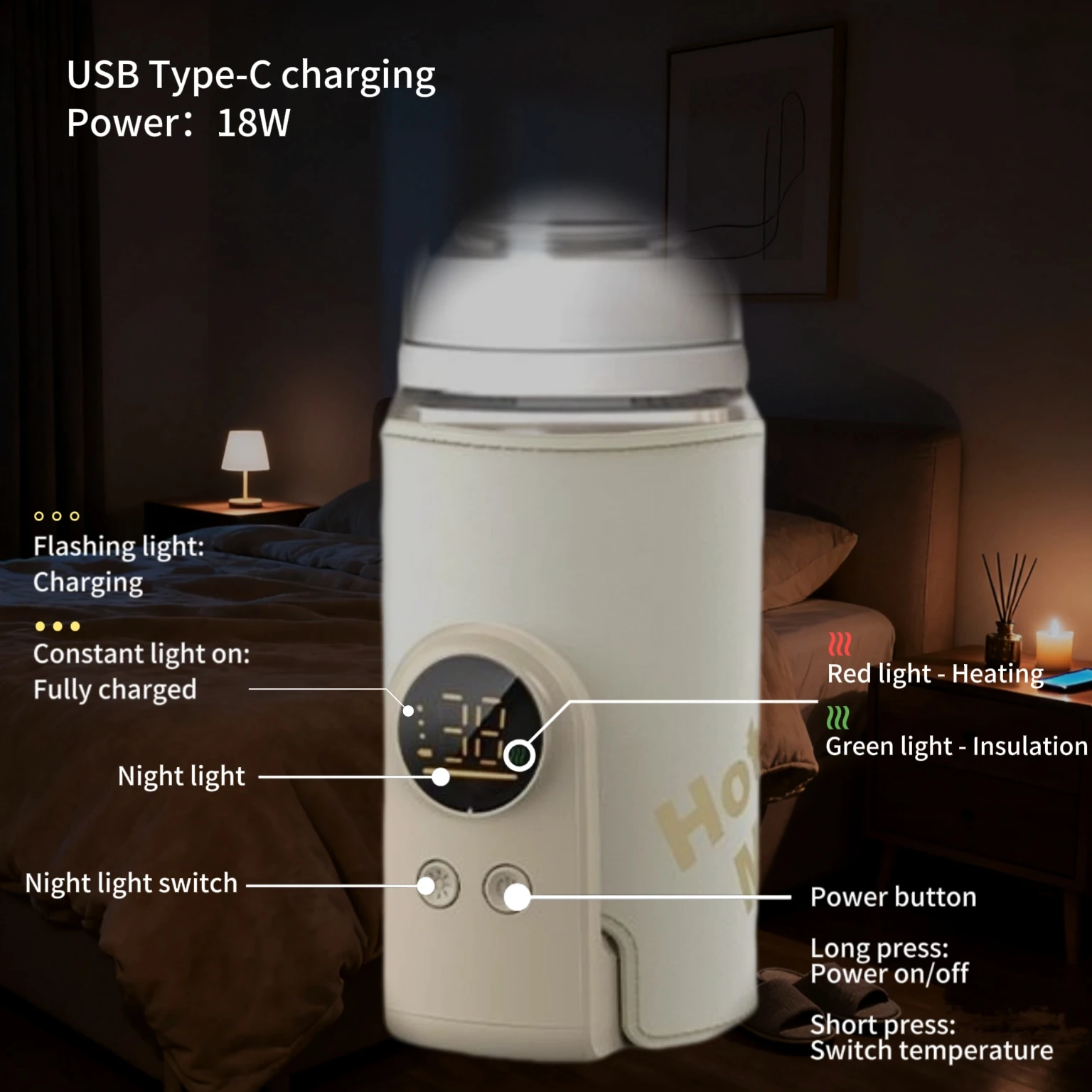10000mAh Portable Baby Bottle Warmer Rechargeable Newborn Feeding Bottle Heater Smart Constant Temperature 10hrs Fast Heating